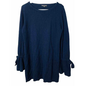 Saks Fifth Avenue Womens Sweater Sz M Wool Cashmere Blend Blue Tie Bell Sleeve